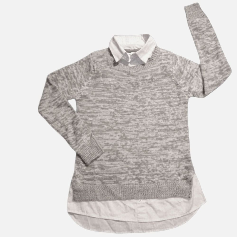 Pink Angel Preppy Gray Sweater White Faux Undershirt Layered Look